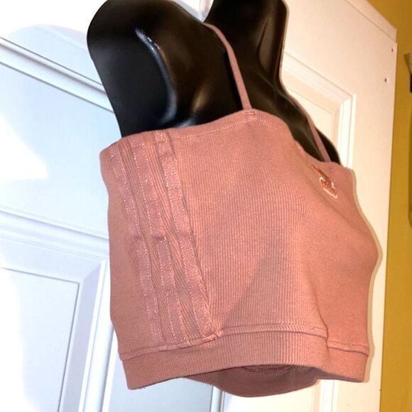 ADIDAS Ribbed Crop Spaghetti Straps Red Bralette Pink Tank Top Womens Medium - Picture 2 of 11